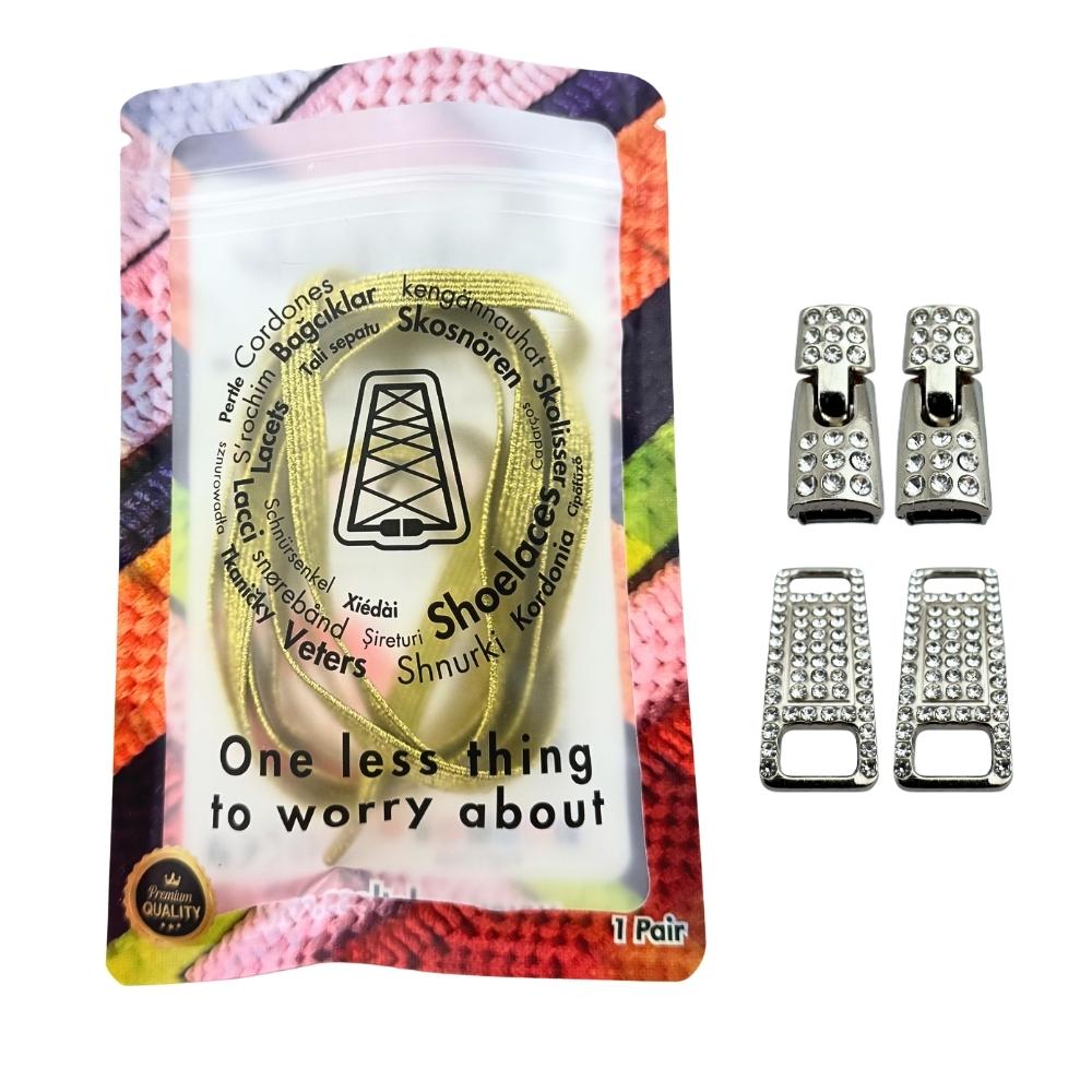 Elastische veters zonder strikken bling bling 6mm haak zilveren sluiting goud in luxe verpakking