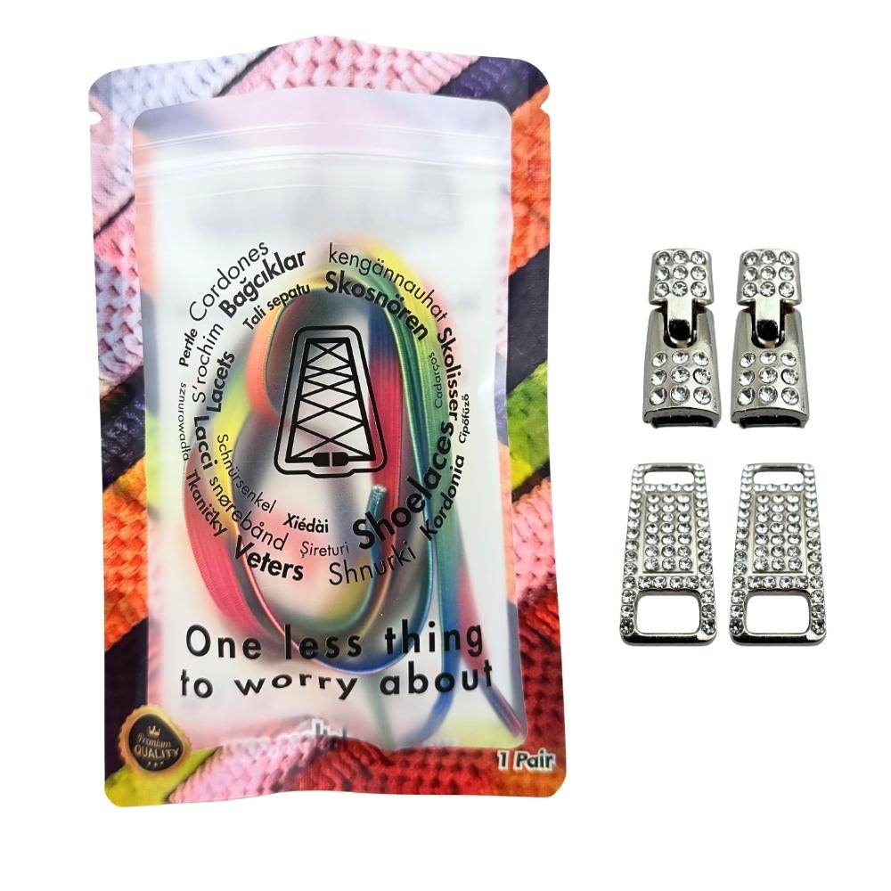 Elastische veters zonder strikken bling bling 6mm haak zilveren sluiting groen regenboog in luxe verpakking