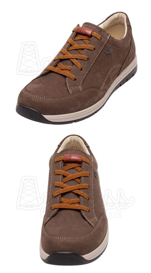 Bruine comfortschoenen met cognac elastische veters, plat 6mm en magneet sluiting