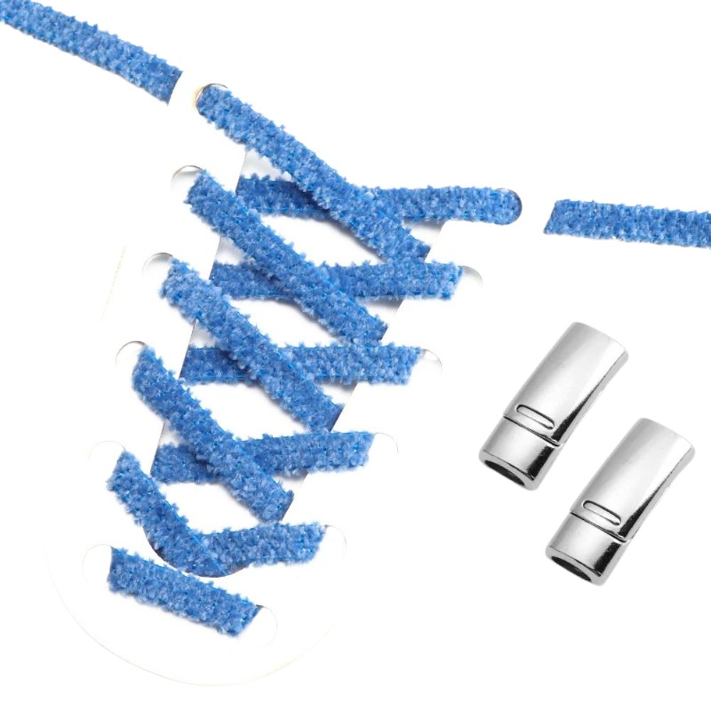 Fluffy elastische veters blauw met magnetische sluiting voor sportieve schoenen en sneakers