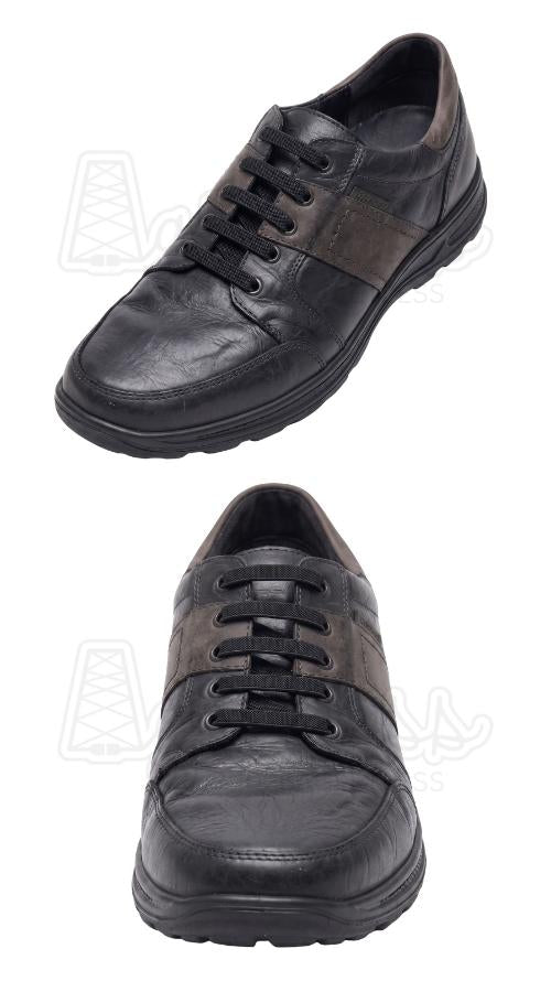 Zwarte nette schoenen voorzien van zwarte elastische veters, plat 9mm met clipjes