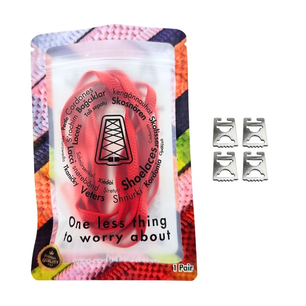 Elastische veters onzichtbaar strikken plat 8mm onzichtbare clipjes rood in luxe verpakking