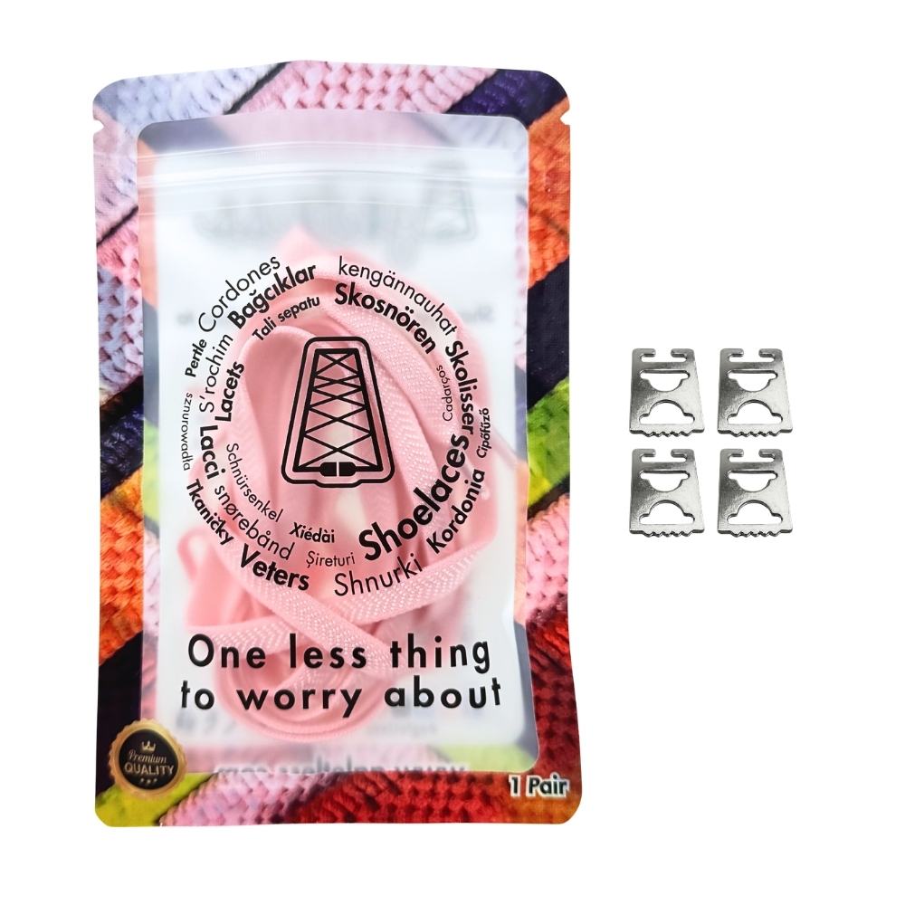 Elastische veters onzichtbaar strikken plat 8mm onzichtbare clipjes roze in luxe verpakking