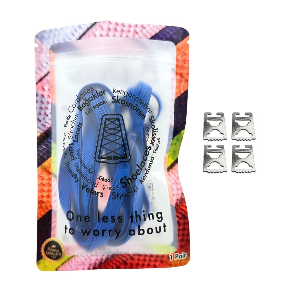 Elastische veters onzichtbaar strikken plat 9mm onzichtbare clipjes blauw in luxe verpakking