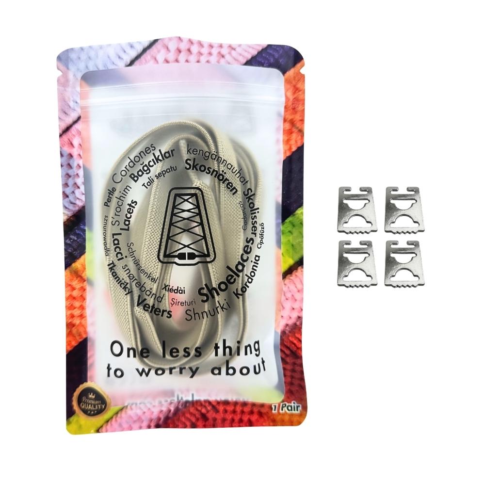 Elastische veters onzichtbaar strikken plat 9mm onzichtbare clipjes khaki in luxe verpakking