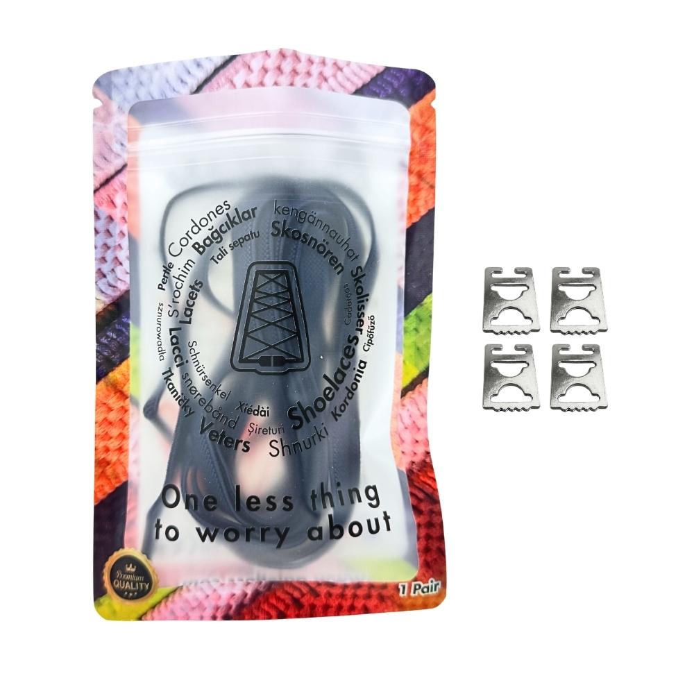 Elastische veters onzichtbaar strikken plat 9mm onzichtbare clipjes marineblauw in luxe verpakking