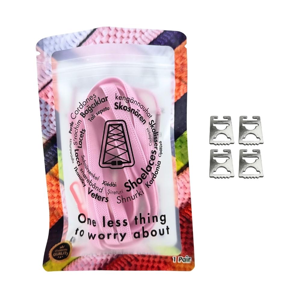 Elastische veters onzichtbaar strikken plat 9mm onzichtbare clipjes roze in luxe verpakking