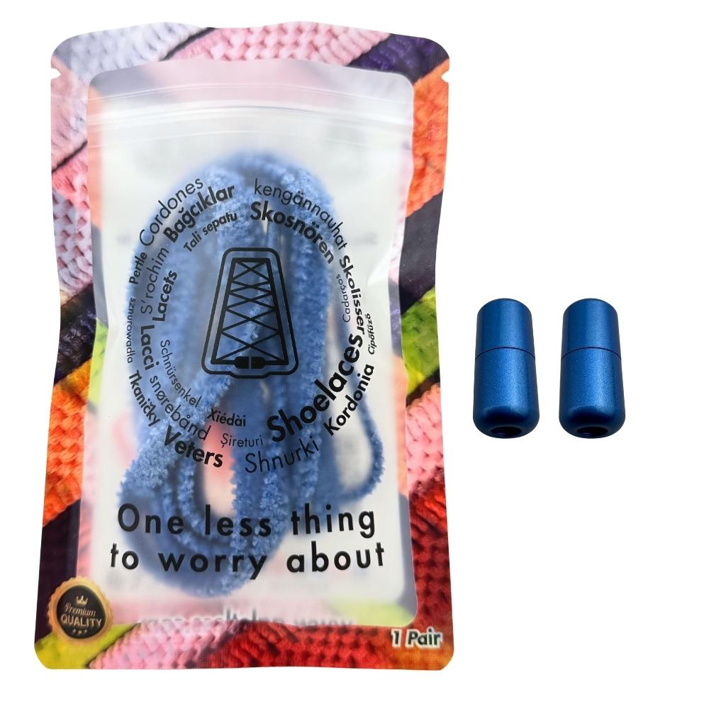 Elastische veters zonder strikken fluffy 7mm capsule sluiting blauw in luxe verpakking