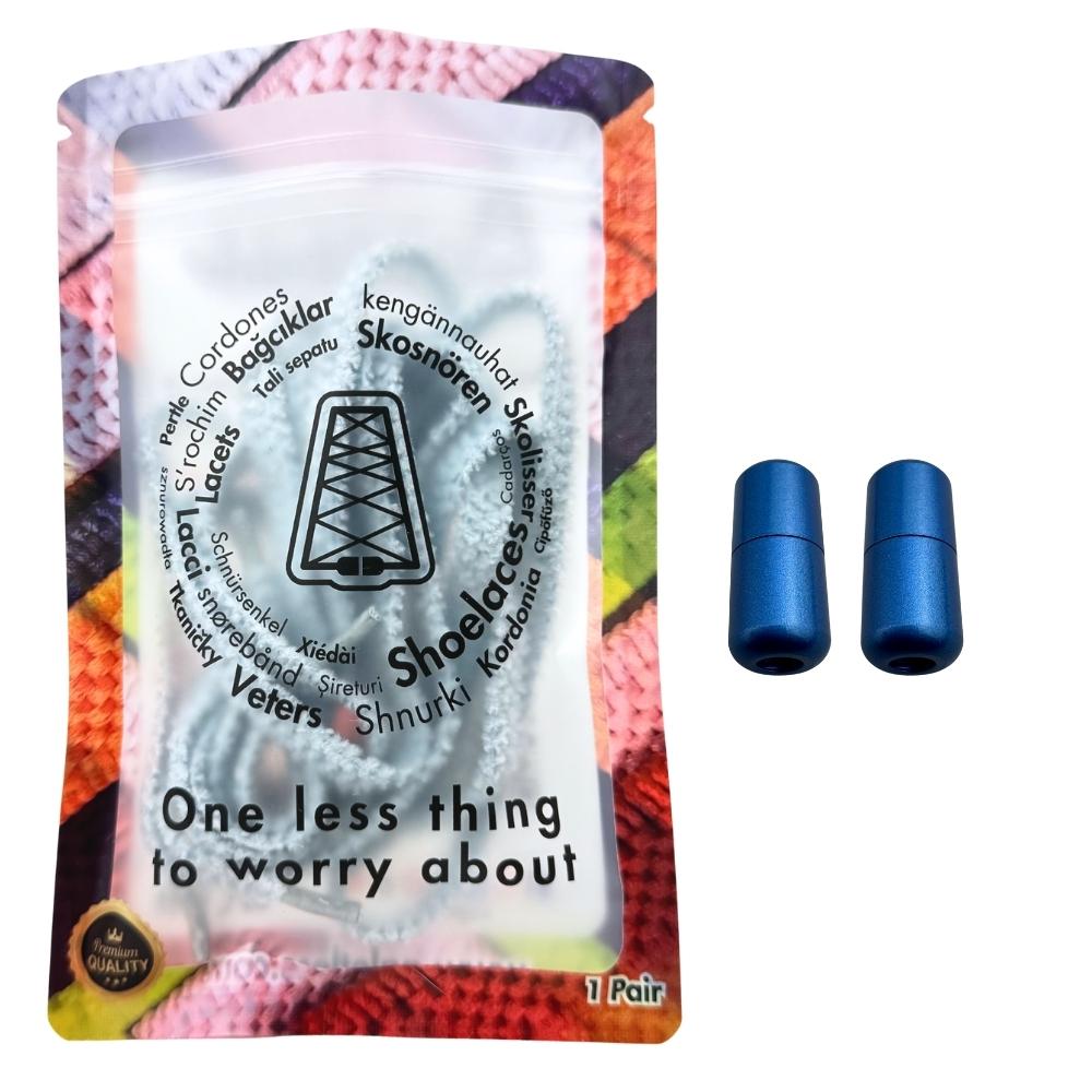 Elastische veters zonder strikken fluffy 7mm capsule sluiting lichtblauw in luxe verpakking