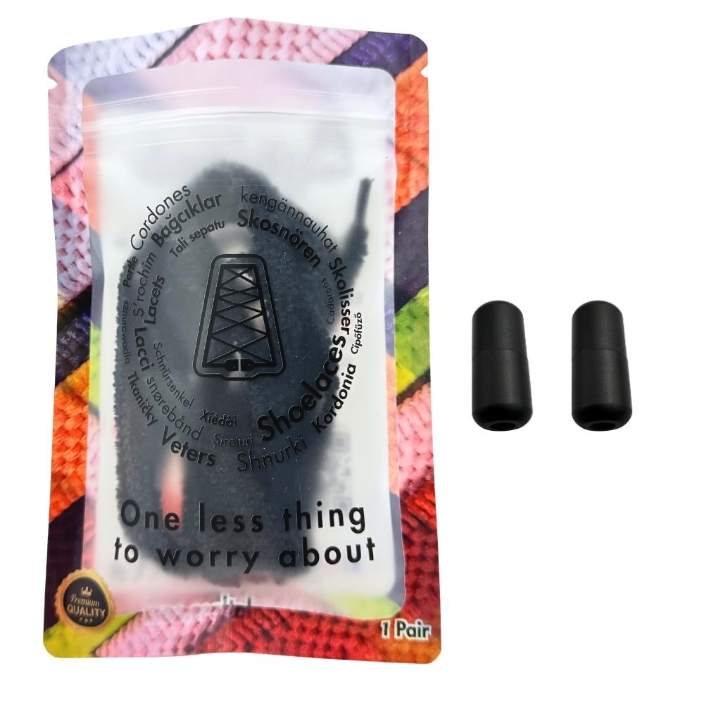 Elastische veters zonder strikken fluffy 7mm capsule sluiting zwart in luxe verpakking