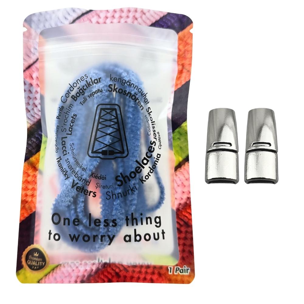 Elastische veters zonder strikken fluffy 7mm magnetische sluiting blauw in luxe verpakking