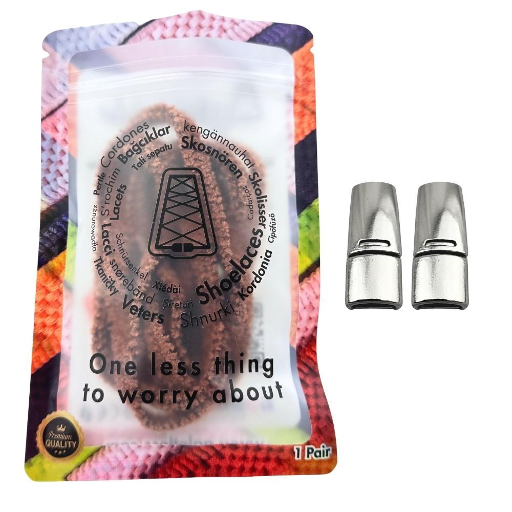 Elastische veters zonder strikken fluffy 7mm magnetische sluiting bruin in luxe verpakking