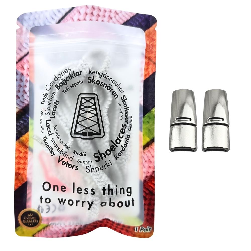 Elastische veters zonder strikken fluffy 7mm magnetische sluiting wit in luxe verpakking