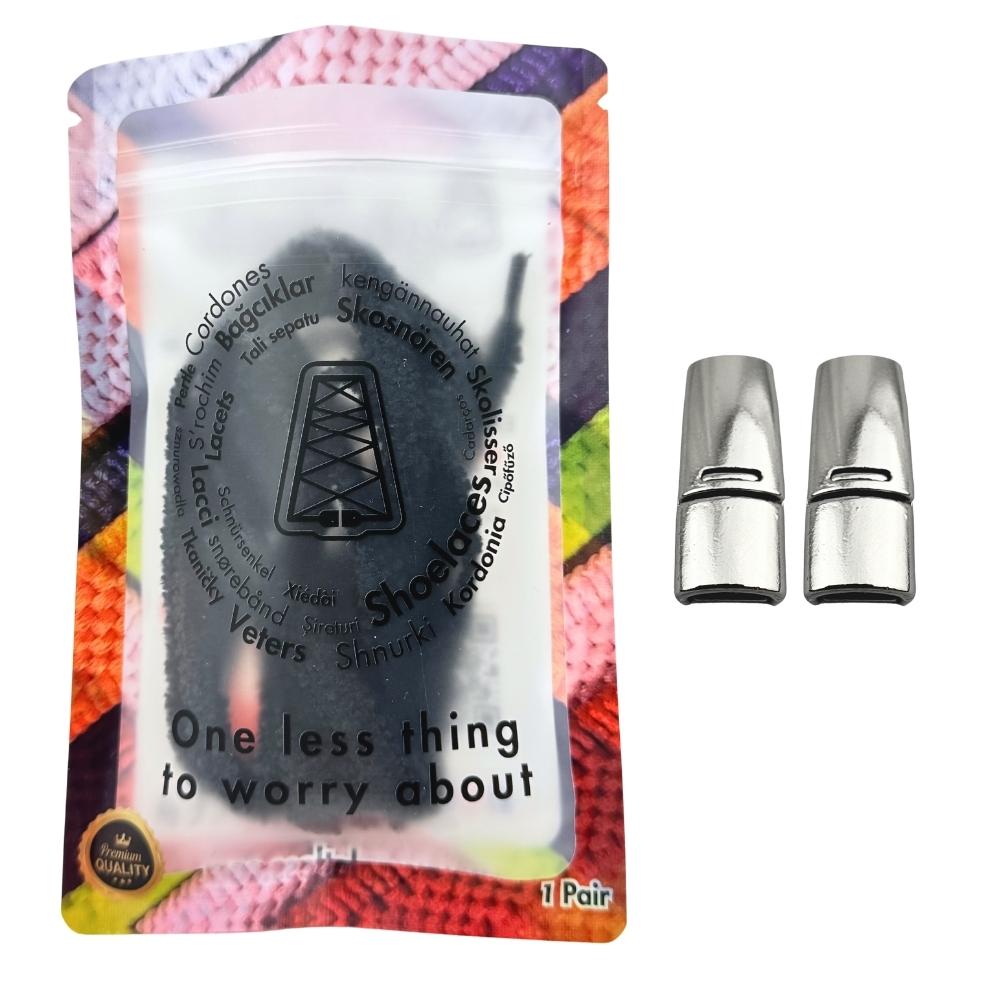 Elastische veters zonder strikken fluffy 7mm magnetische sluiting zwart in luxe verpakking