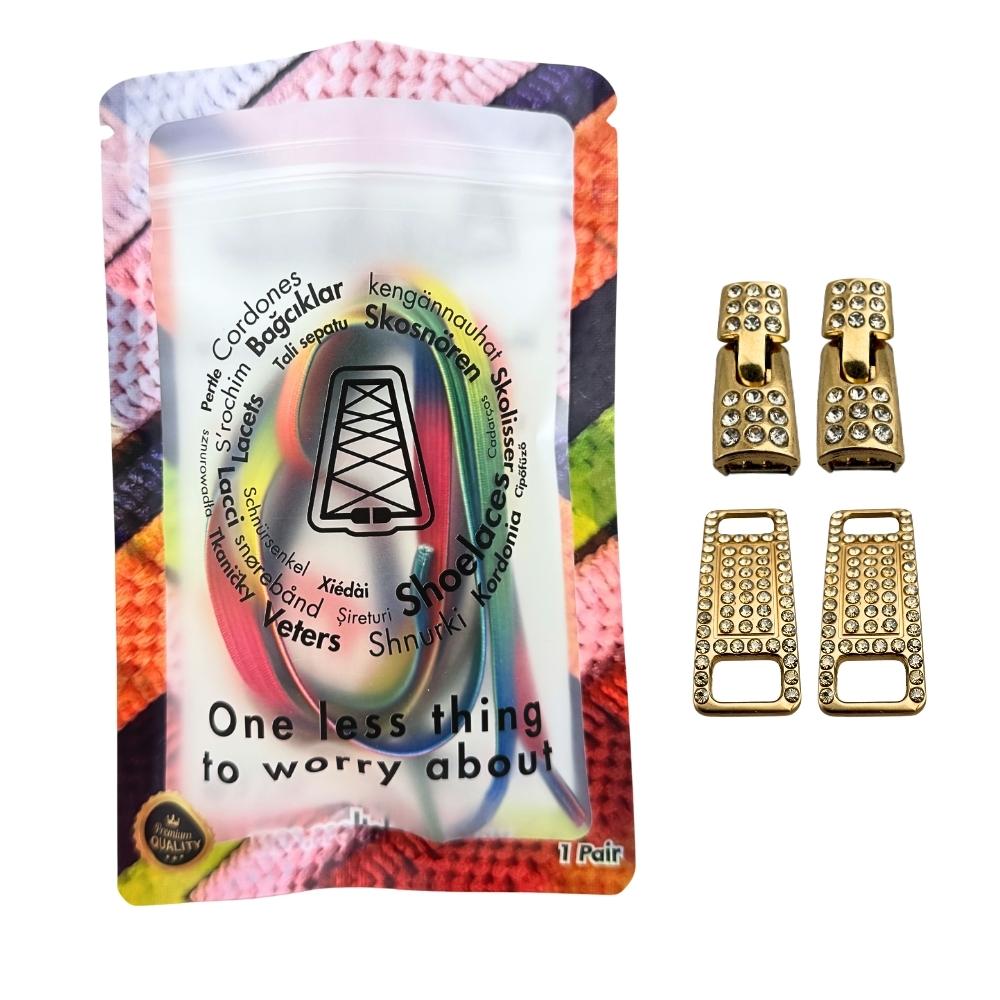 Elastische veters zonder strikken bling bling 6mm haak sluiting groen regenboog in luxe verpakking