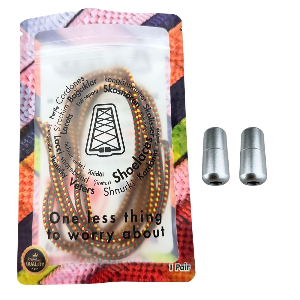 Elastische veters zonder strikken driehoek 3mm capsule sluiting rood geel groen in luxe verpakking