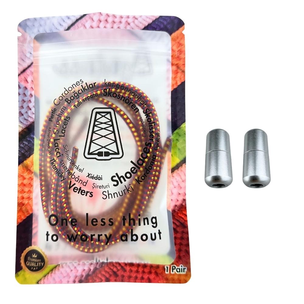 Elastische veters zonder strikken driehoek 3mm capsule sluiting rood geel paars in luxe verpakking