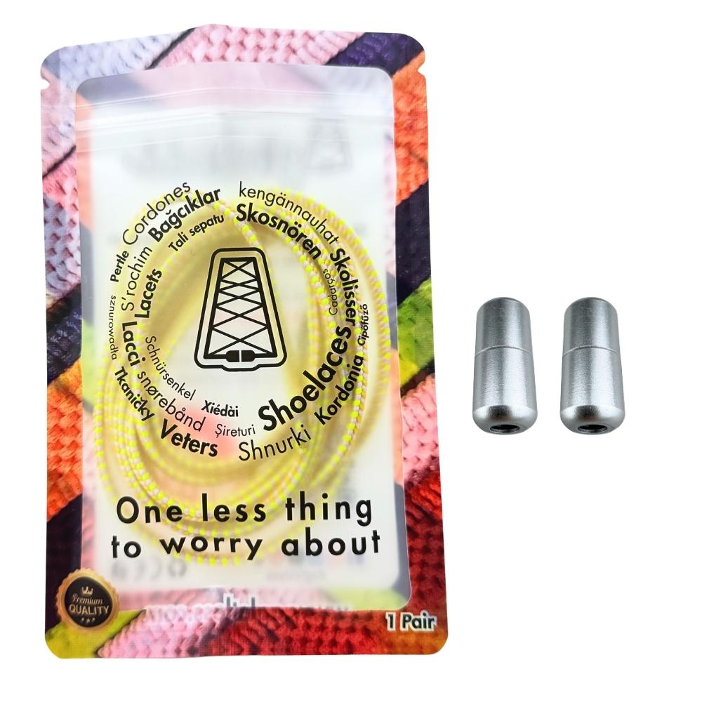 Elastische veters zonder strikken driehoek 3mm capsule sluiting wit geel fluorescerend groen in luxe verpakking