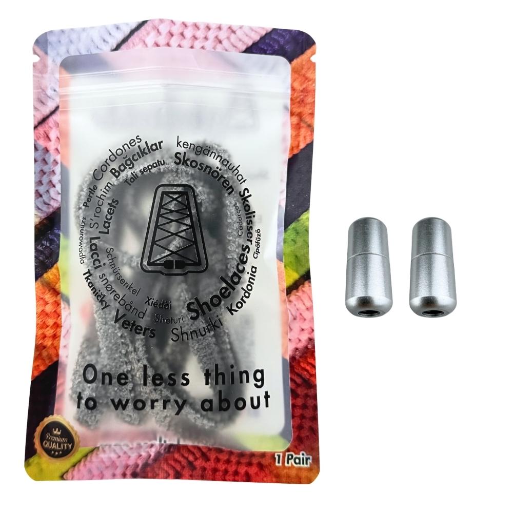 Elastische veters zonder strikken fluffy 7mm capsule sluiting donkergrijs in luxe verpakking