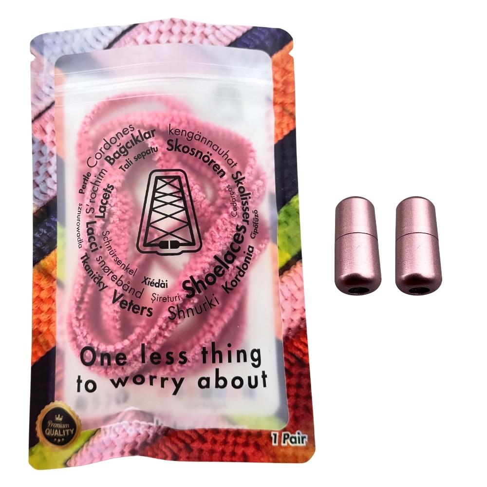 Elastische veters zonder strikken fluffy 7mm capsule sluiting rozenrood in luxe verpakking