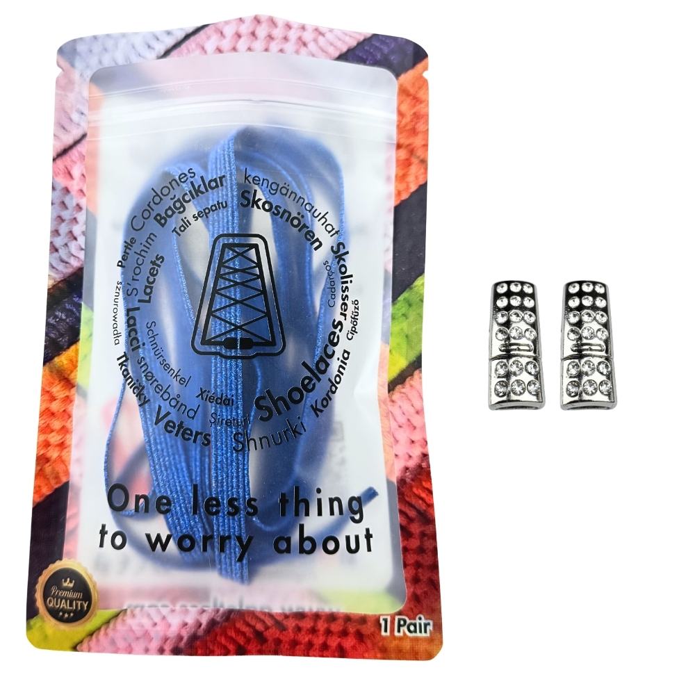 Elastische veters zonder strikken glitter 6mm bling magnetische sluiting blauw in luxe verpakking