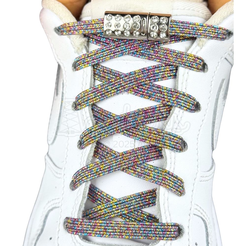 Elastische veters zonder strikken glitter 6mm bling magnetische sluiting regenboog met stretch uitgerekt