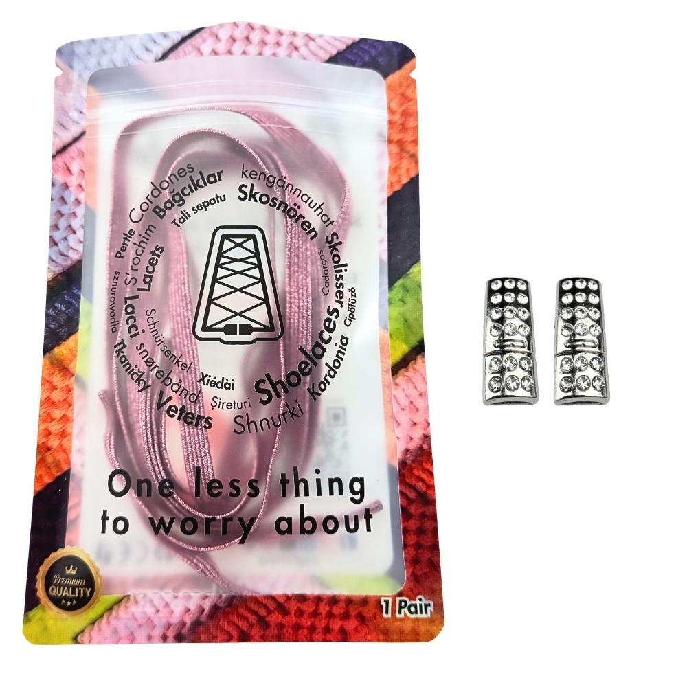 Elastische veters zonder strikken glitter 6mm bling magnetische sluiting roze in luxe verpakking