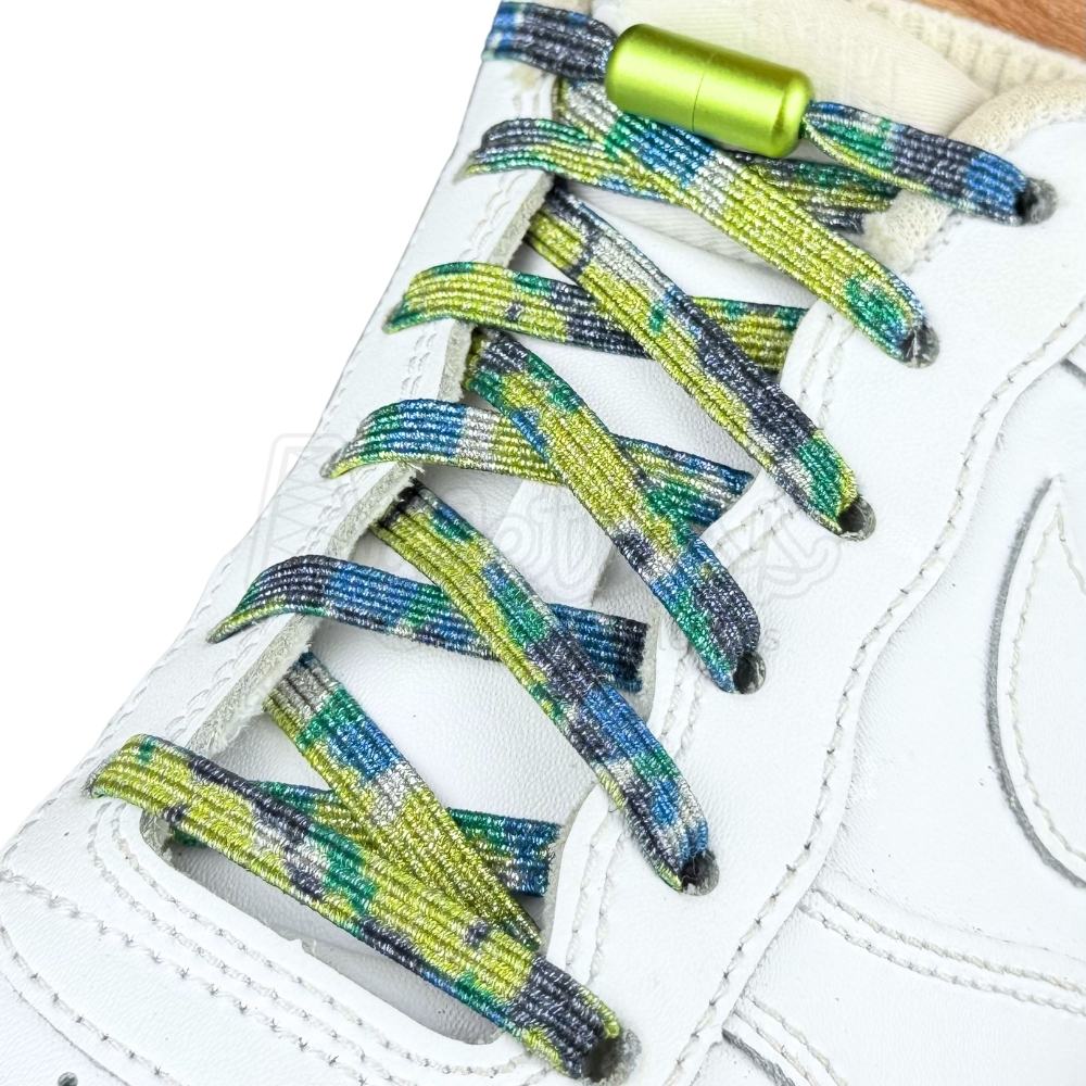 Elastische veters zonder strikken glitter 6mm capsule sluiting splash geregen in witte Nike Air Force 1