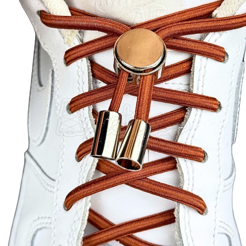 Elastische veters zonder strikken ovaal 4mm luxe lock bruin met stretch uitgerekt