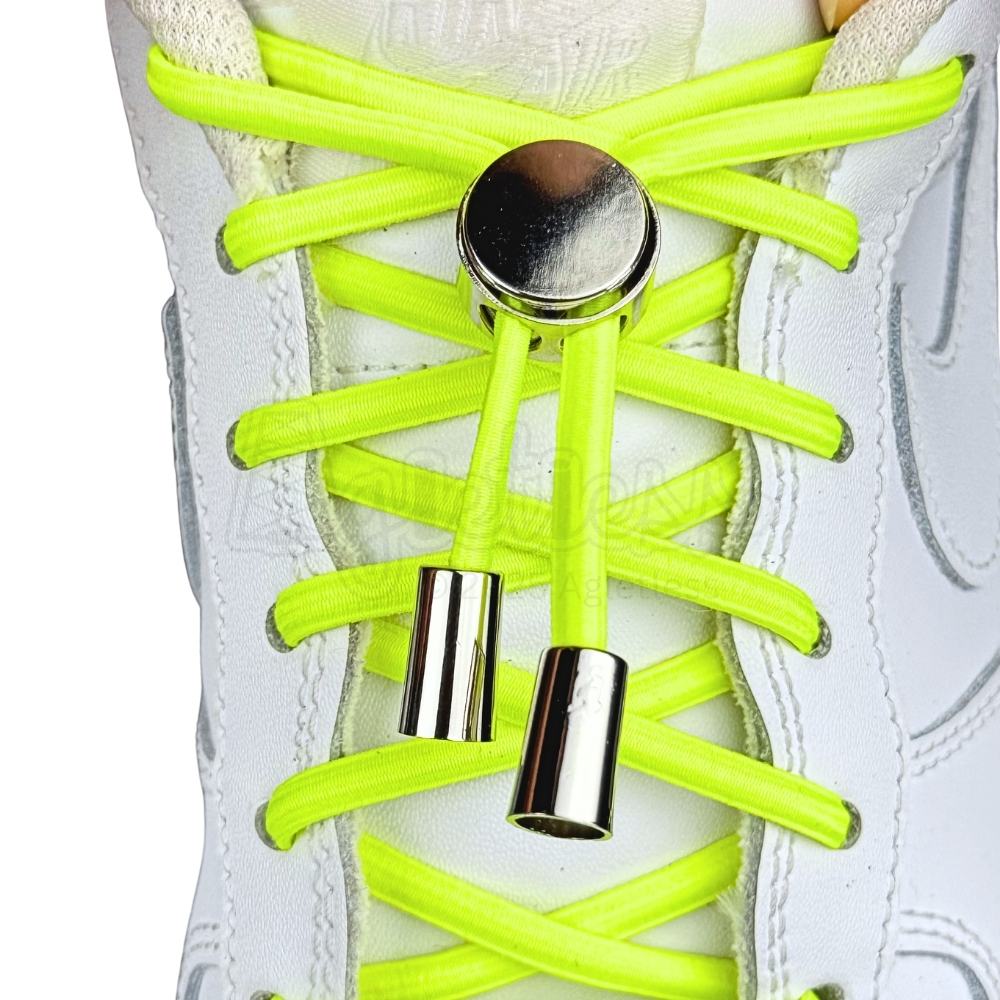 Elastische veters zonder strikken ovaal 4mm luxe lock fluorescerend groen met stretch uitgerekt