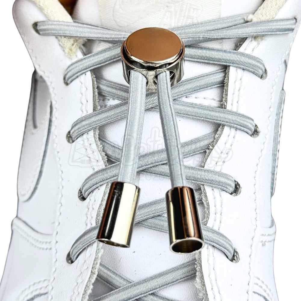 Elastische veters zonder strikken ovaal 4mm luxe lock grijs met stretch uitgerekt