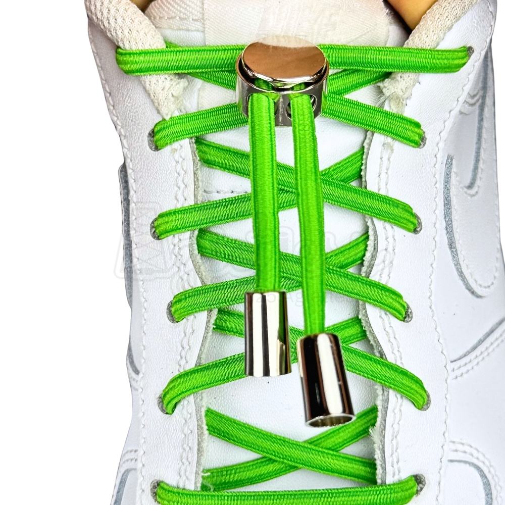 Elastische veters zonder strikken ovaal 4mm luxe lock groen met stretch uitgerekt