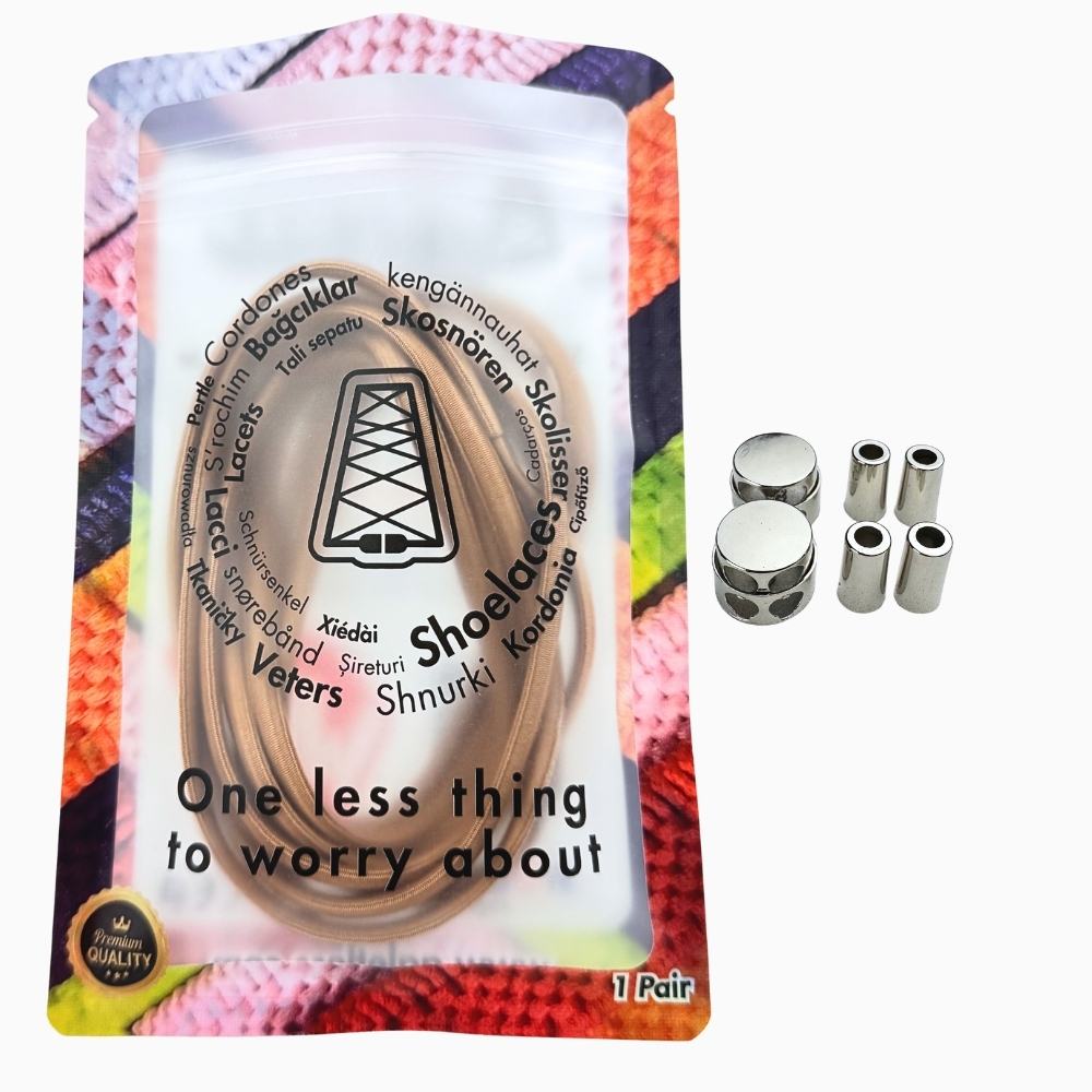 Elastische veters zonder strikken ovaal 4mm luxe lock khaki in luxe verpakking