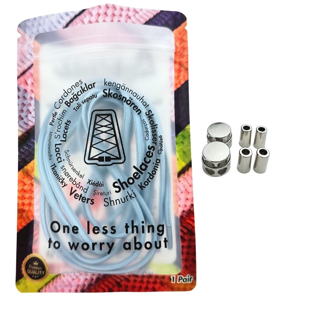 Elastische veters zonder strikken ovaal 4mm luxe lock lichtblauw in luxe verpakking