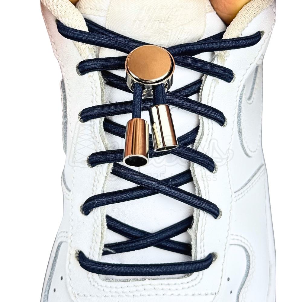 Elastische veters zonder strikken ovaal 4mm luxe lock marineblauw met stretch uitgerekt