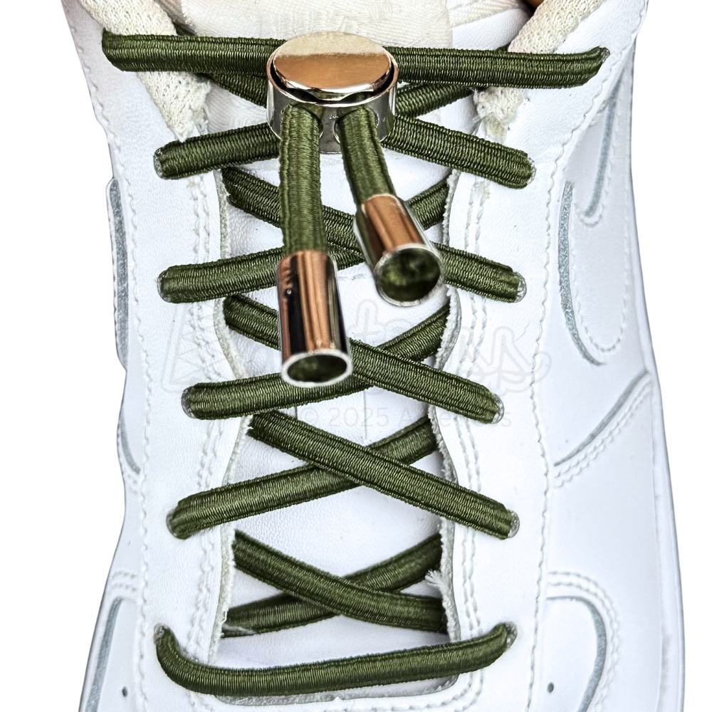 Elastische veters zonder strikken ovaal 4mm luxe lock mosgroen met stretch uitgerekt