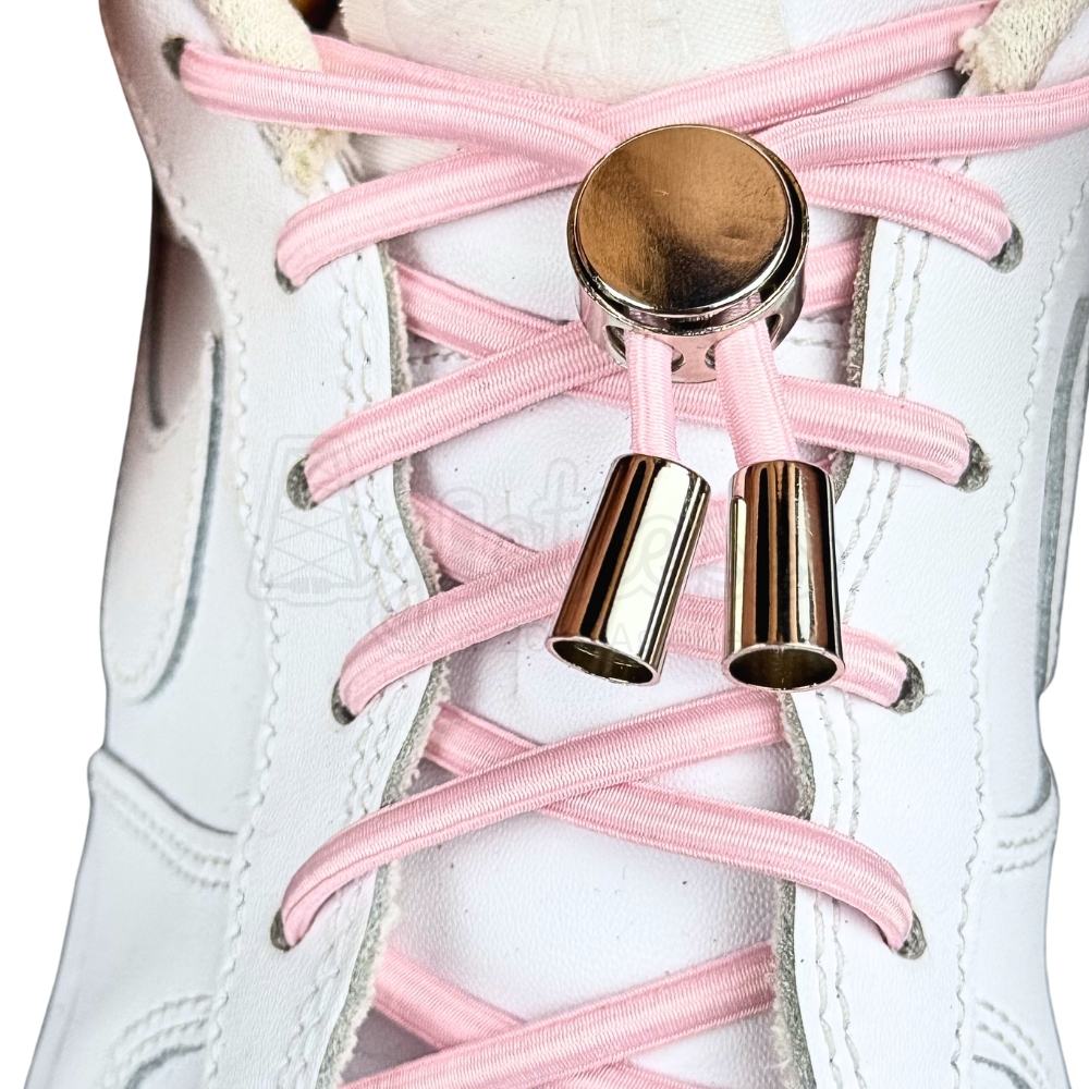 Elastische veters zonder strikken ovaal 4mm luxe lock roze met stretch uitgerekt