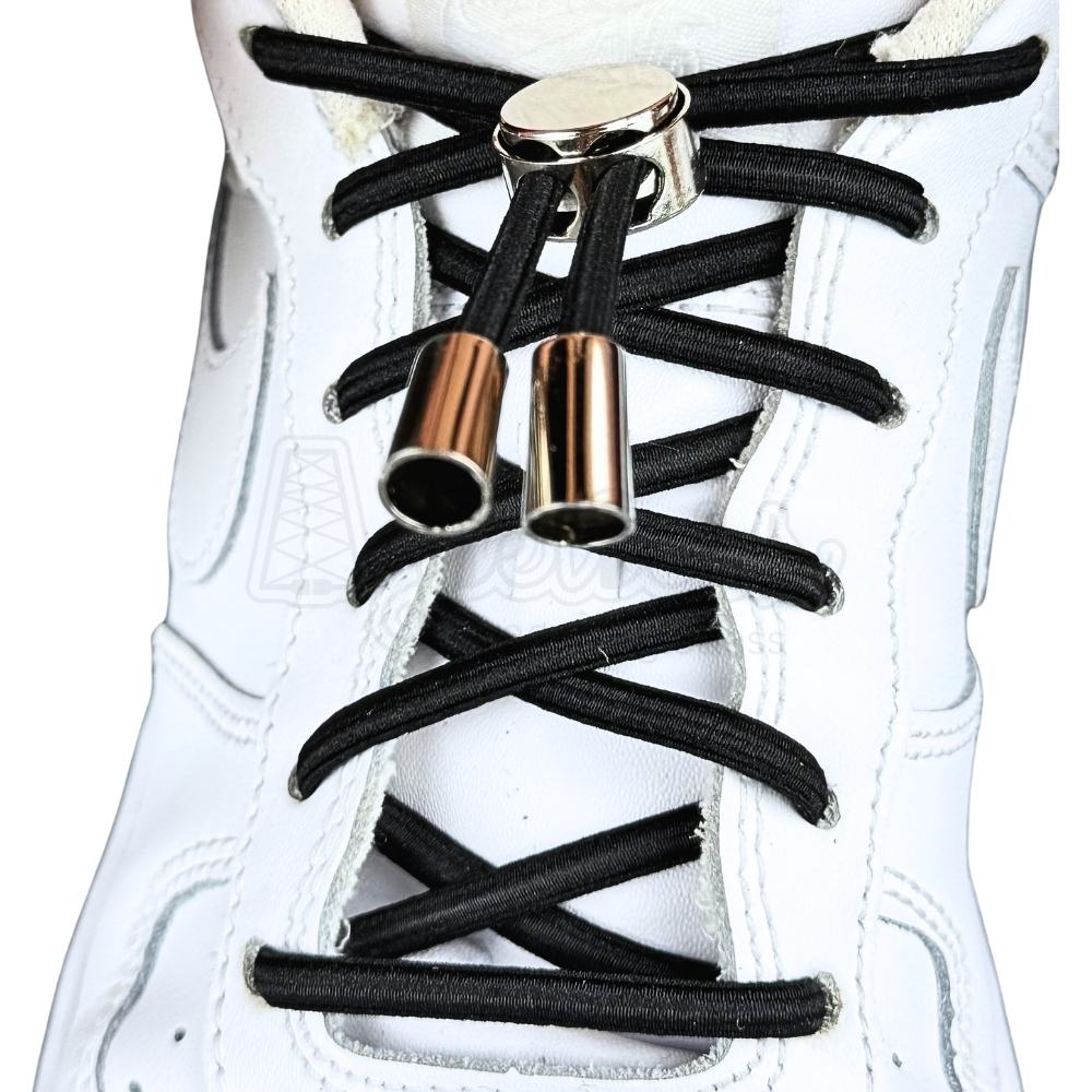 Elastische veters zonder strikken ovaal 4mm luxe lock zwart met stretch uitgerekt