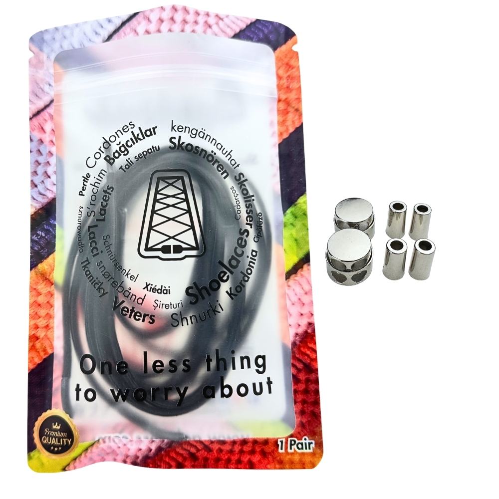 Elastische veters zonder strikken ovaal 4mm luxe lock zwart in luxe verpakking