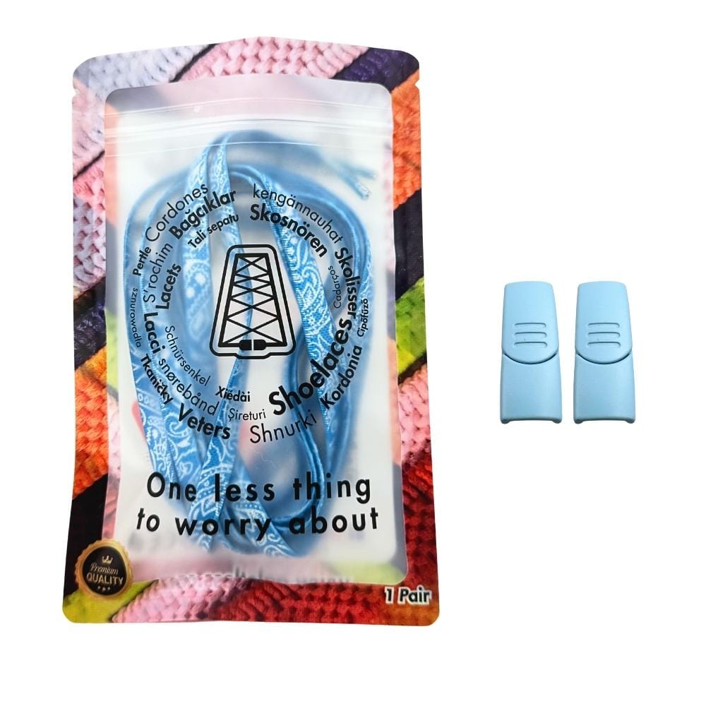 Elastische veters zonder strikken paisley 9mm magnetische sluiting hemelsblauw wit in luxe verpakking