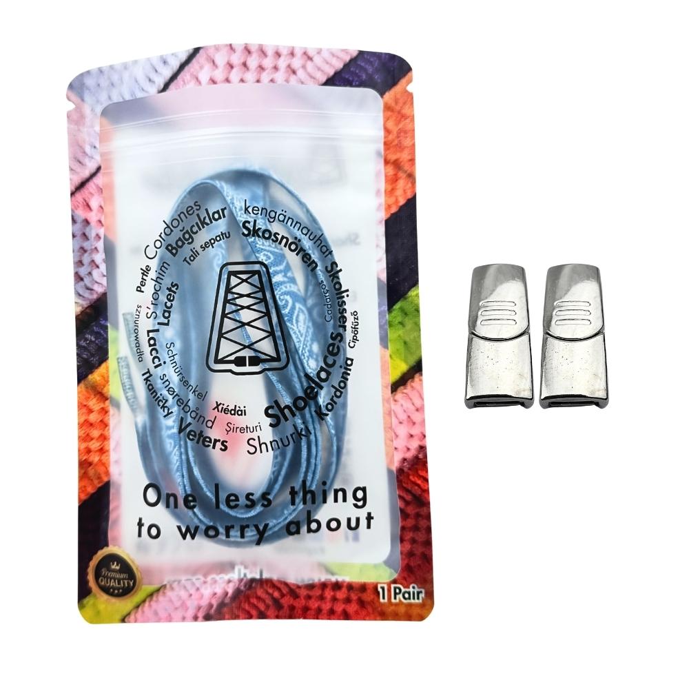 Elastische veters zonder strikken paisley 9mm magnetische sluiting oceaanblauw wit in luxe verpakking