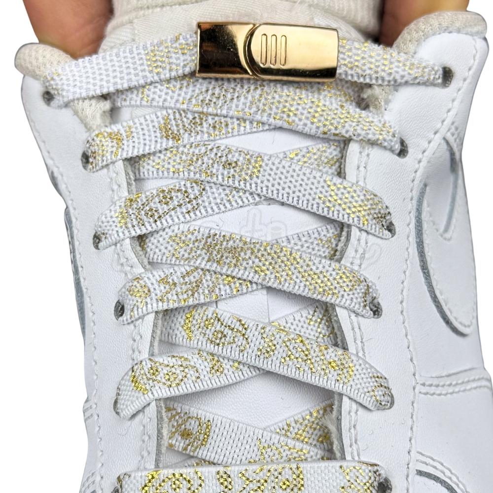 Elastische veters zonder strikken paisley 9mm magnetische sluiting wit goud met stretch uitgerekt