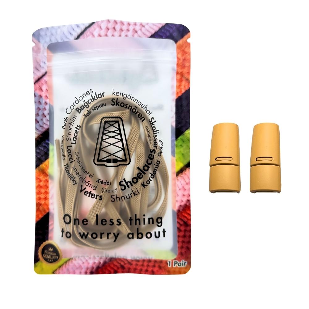 Elastische veters zonder strikken plat 6mm magnetische sluiting khaki in luxe verpakking