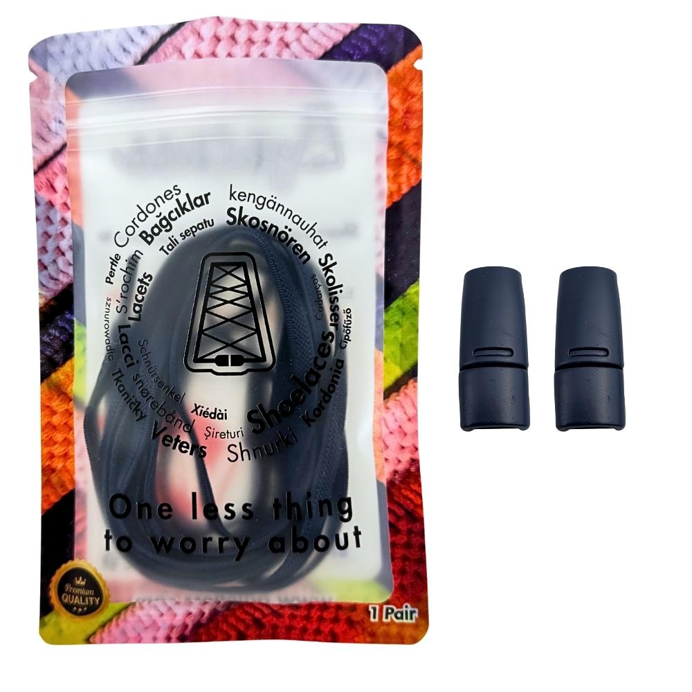 Elastische veters zonder strikken plat 6mm magnetische sluiting marineblauw in luxe verpakking