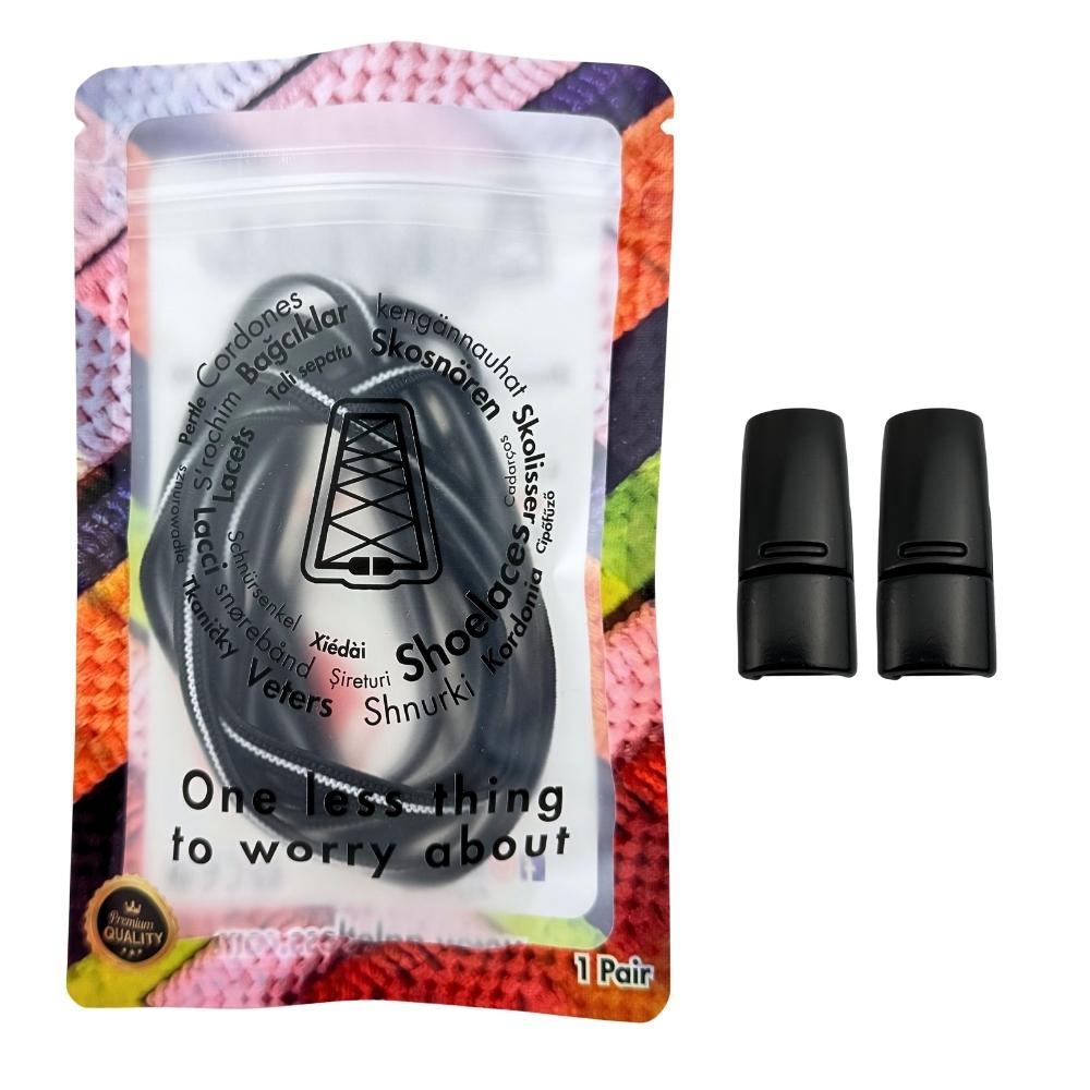 Elastische veters zonder strikken plat 6mm magnetische sluiting zwart wit in luxe verpakking