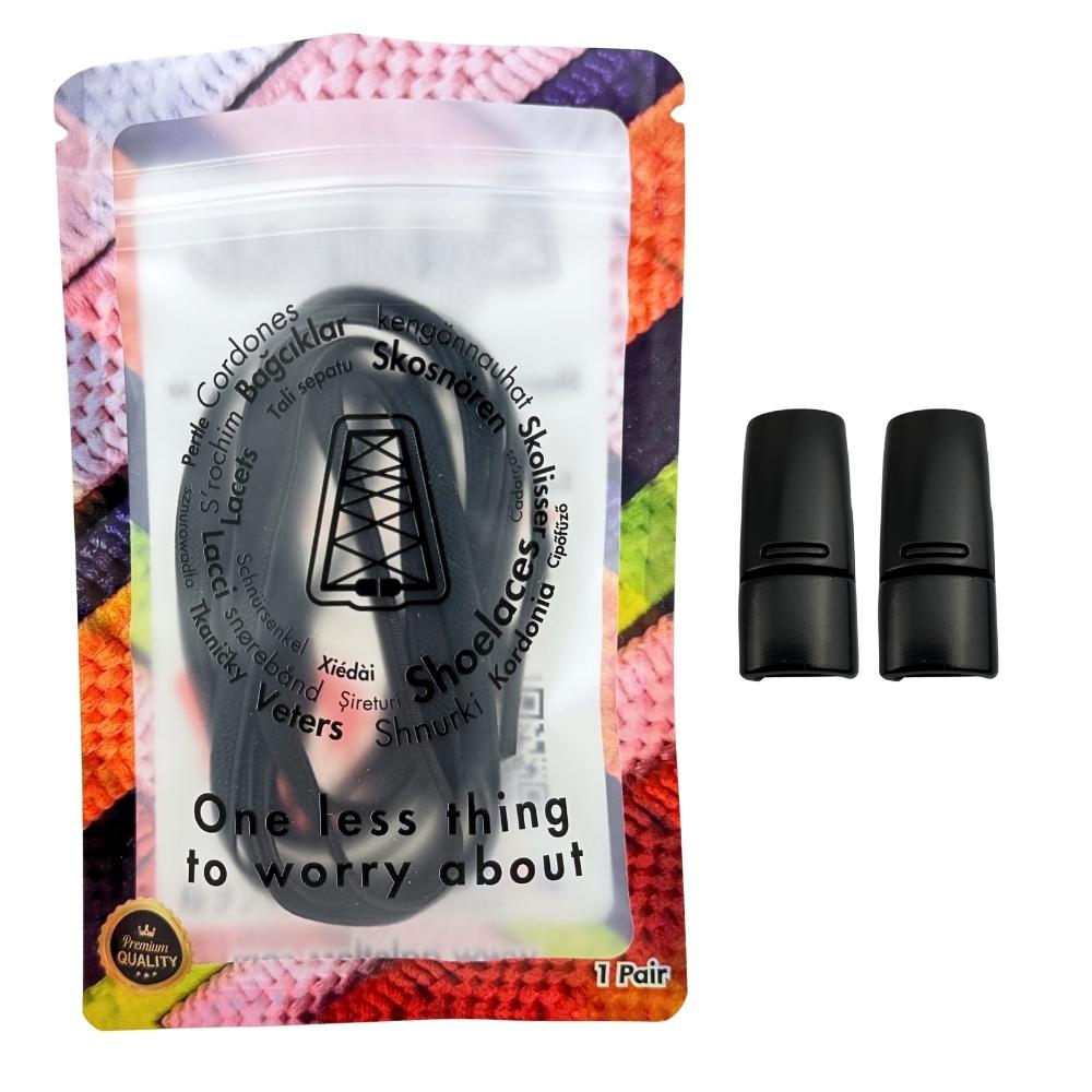 Elastische veters zonder strikken plat 6mm magnetische sluiting zwart in luxe verpakking