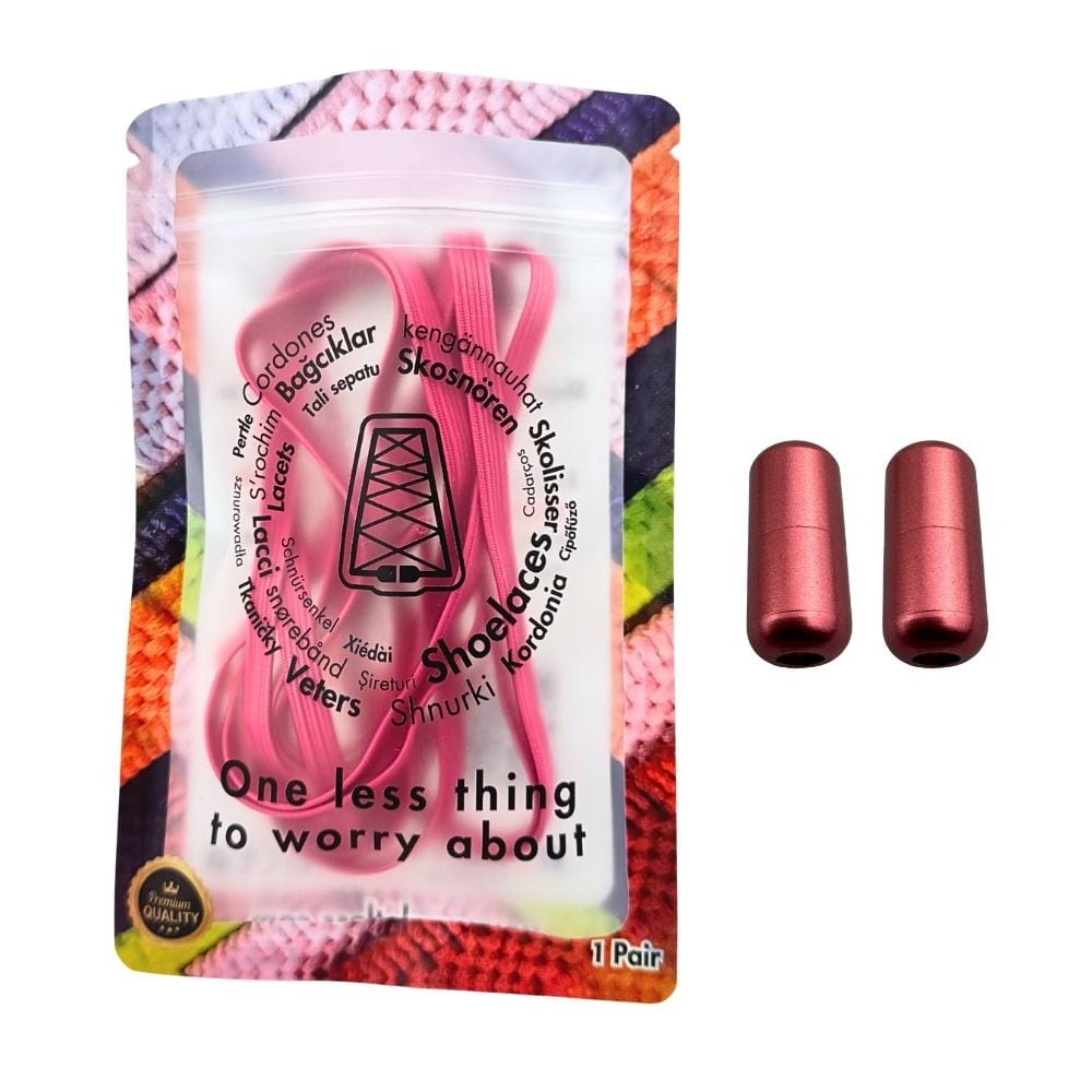 Elastische veters zonder strikken plat 7mm capsule sluiting rozenrood in luxe verpakking