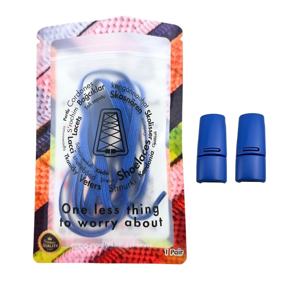 Elastische veters zonder strikken plat 7mm magnetische sluiting blauw in luxe verpakking