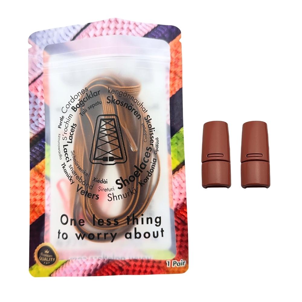 Elastische veters zonder strikken plat 7mm magnetische sluiting bruin in luxe verpakking