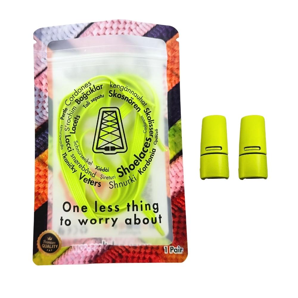 Elastische veters zonder strikken plat 7mm magnetische sluiting fluorescerend groen in luxe verpakking